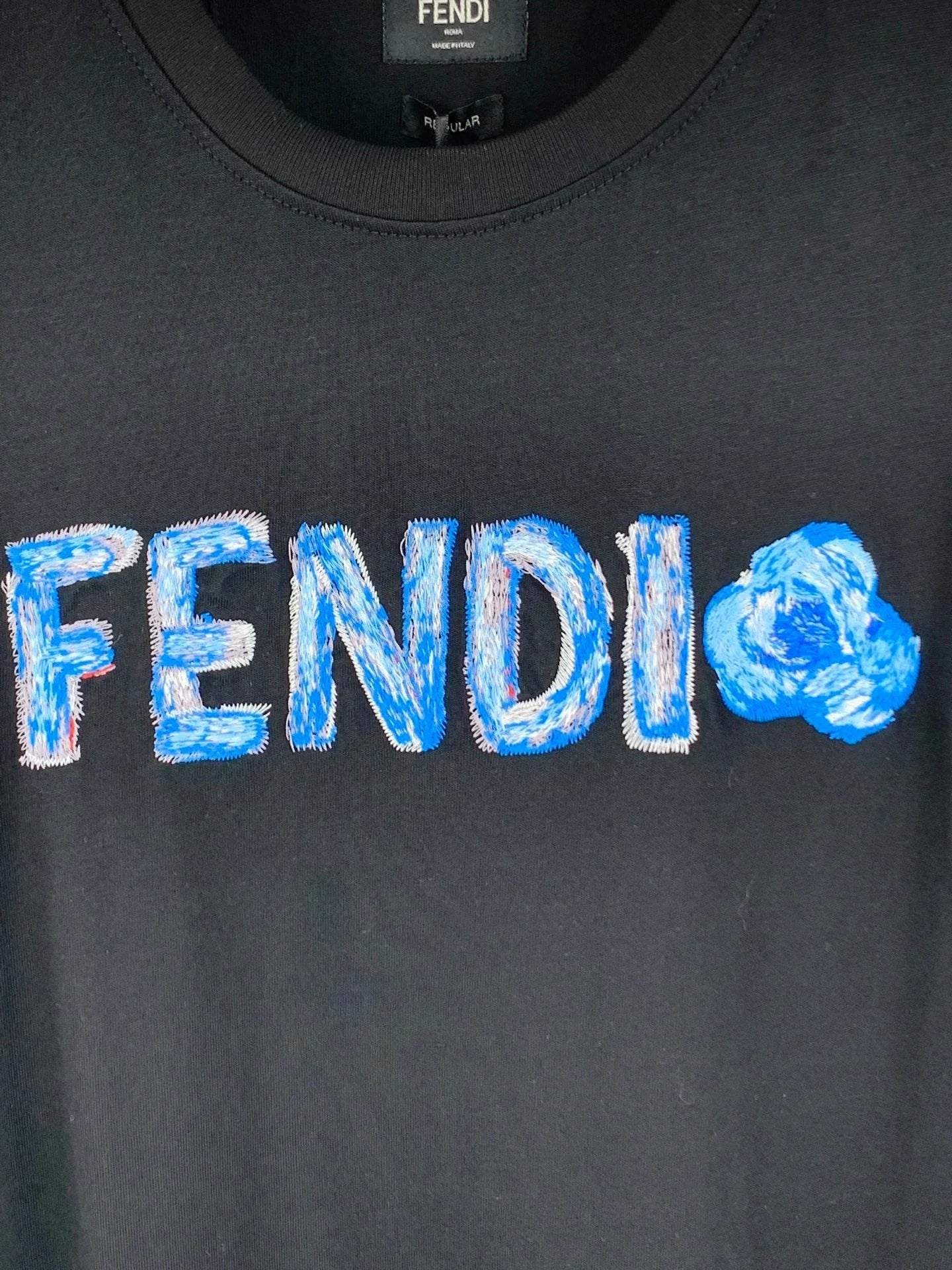 Fendi 2026 Men's Short-Sleeve T-Shirt Black Blue Cotton 735330