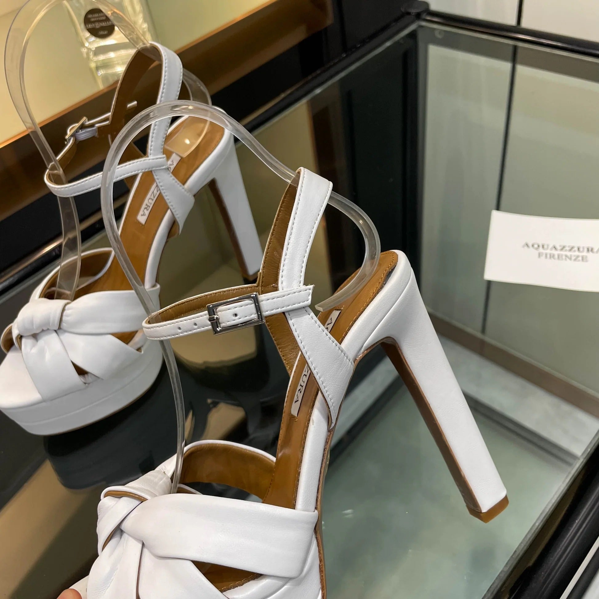 Aquazzura 2025 Cupid 130 Plateau Sandal White Sheepskin 392645