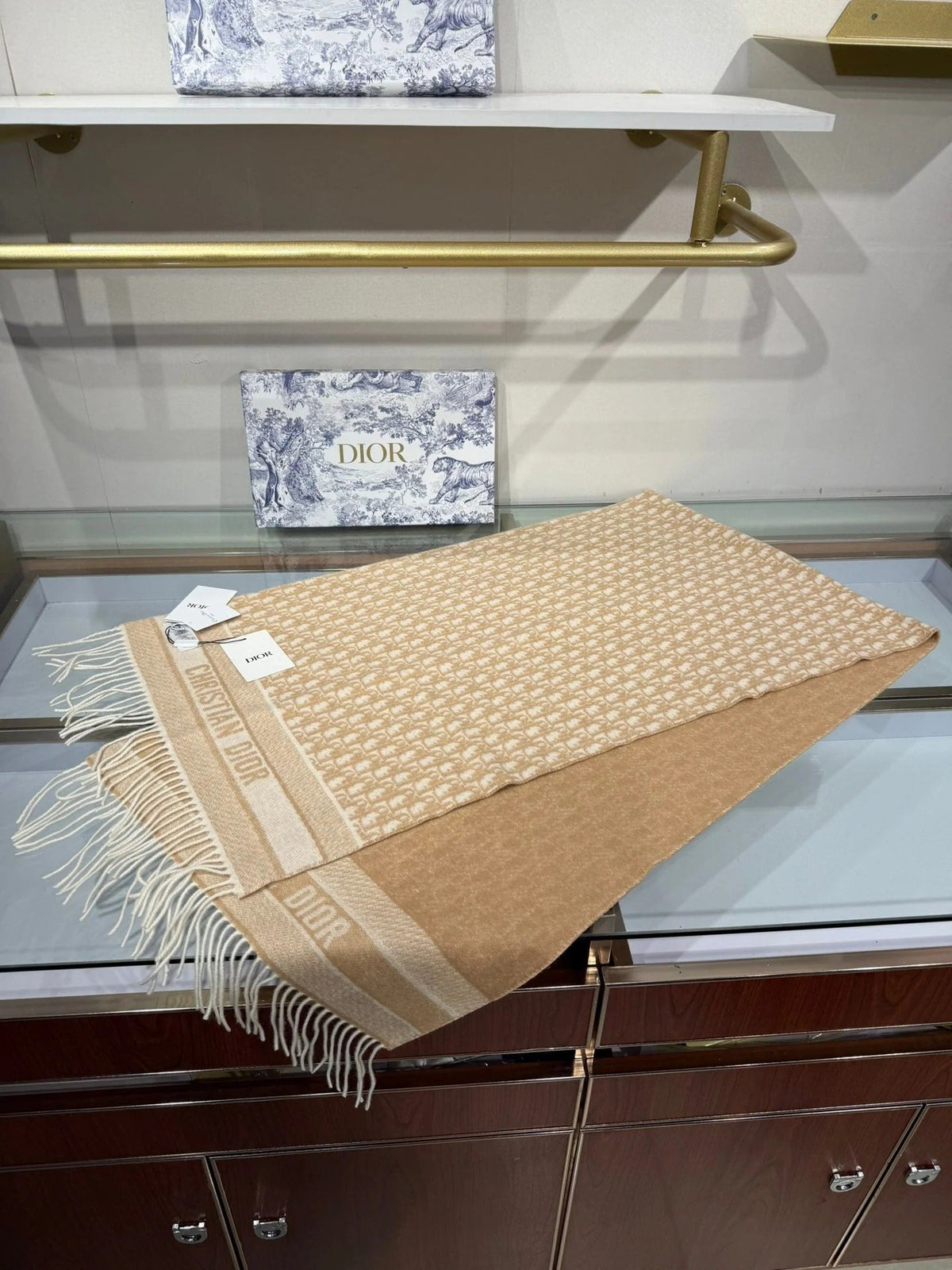 Dior 2026 Oblique Scarf 200cm Beige Cashmere 189582