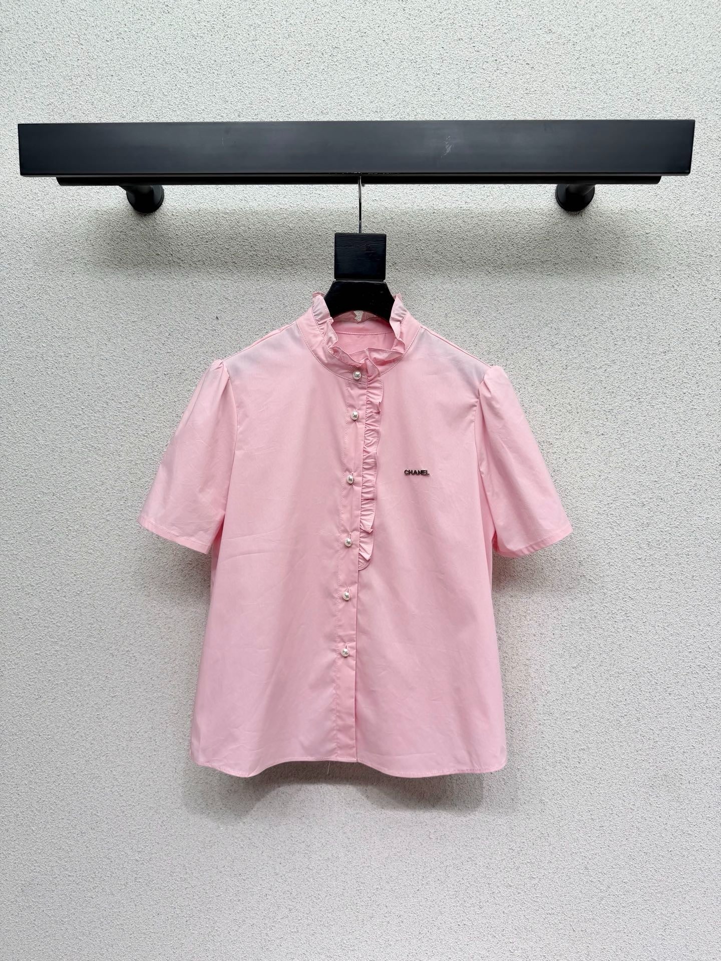 Chanel 2026 Short-sleeved Shirt Pink White Cotton 295896