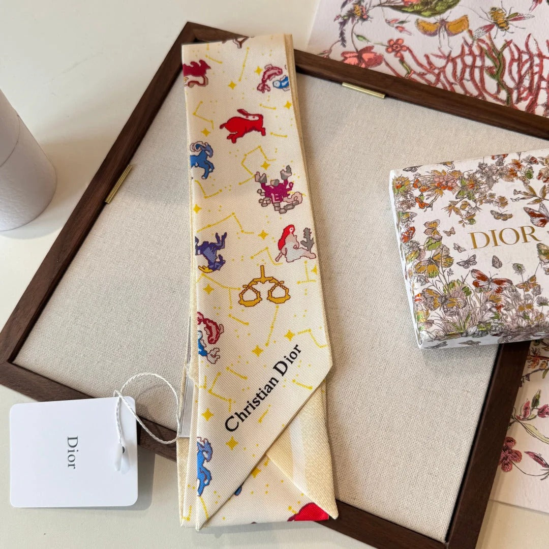 Dior 2026 Twilly Scarf 100cm Ivory Silk 198698