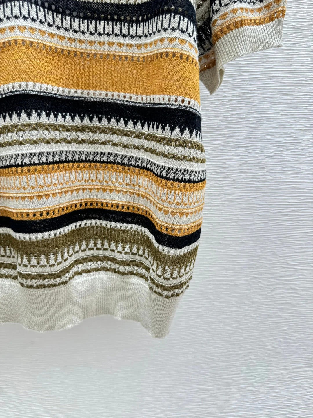 Chanel 2026 Striped Collared Simple Knit Short-Sleeve T-Shirt Wool Nylon 397696