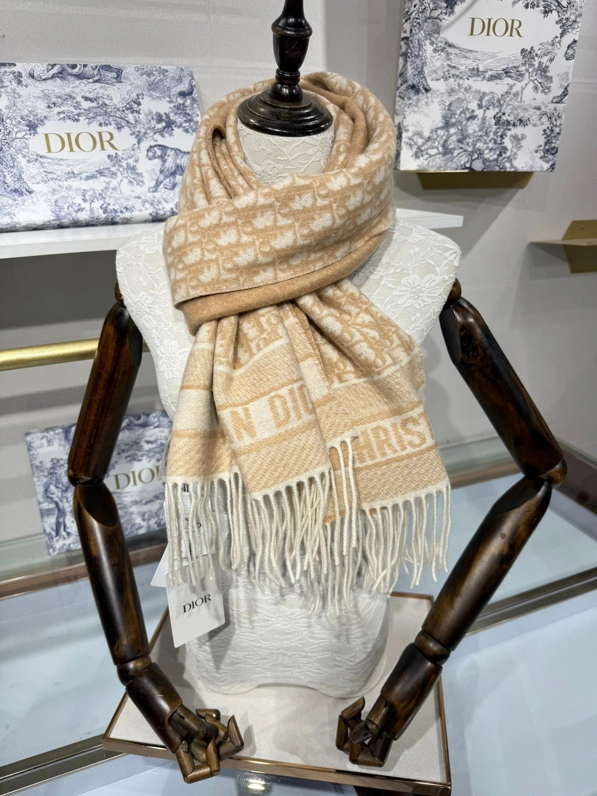 Dior 2026 Oblique Scarf 200cm Beige Cashmere 189582