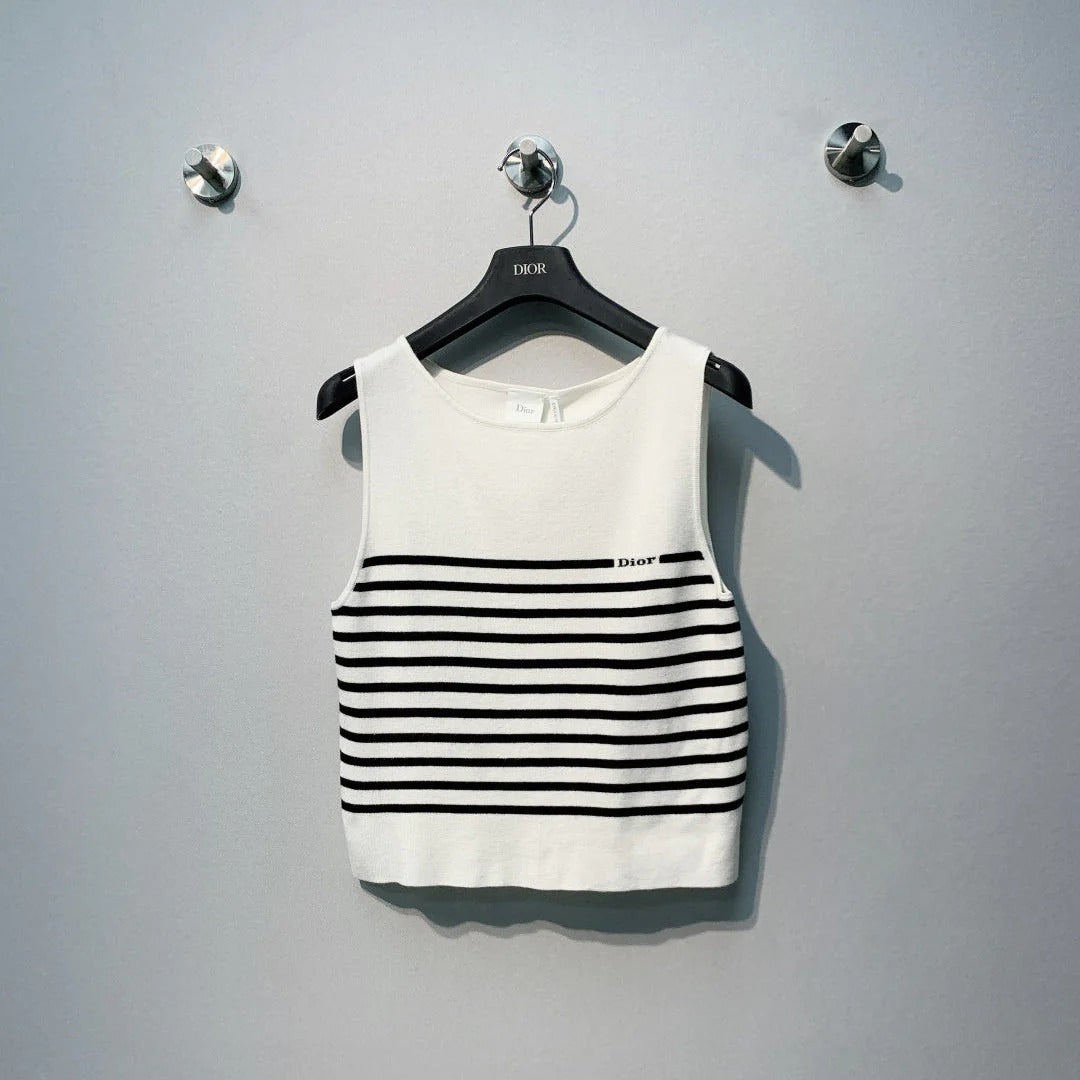 CD 26 Dior Striped Knit Vest White in Knit 371443