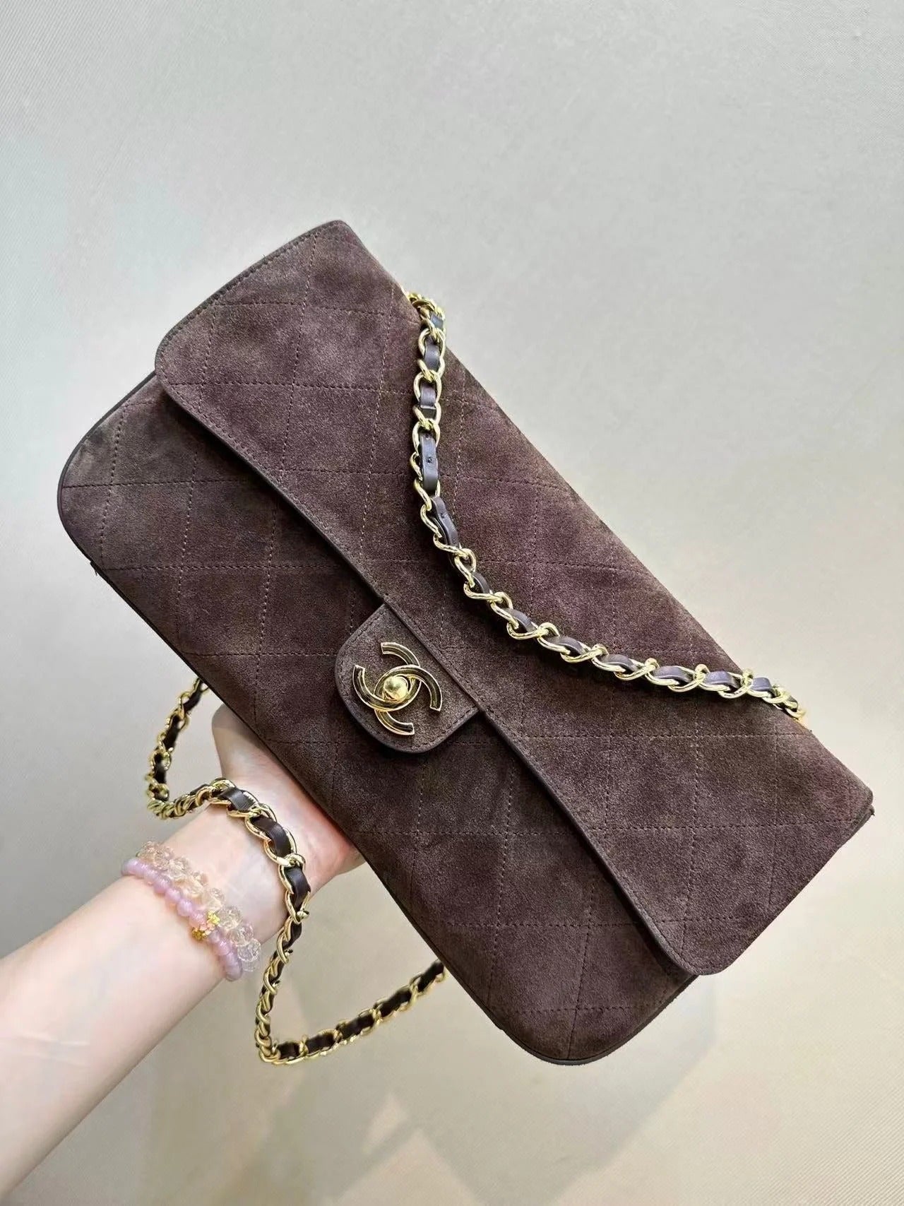Chanel 2026 Flap Bag Dark Brown Suede Leather
