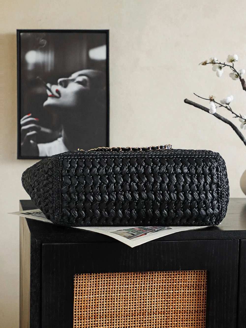Chanel 2026 Coco Beach Shopping Bag 35cm Black Raffia