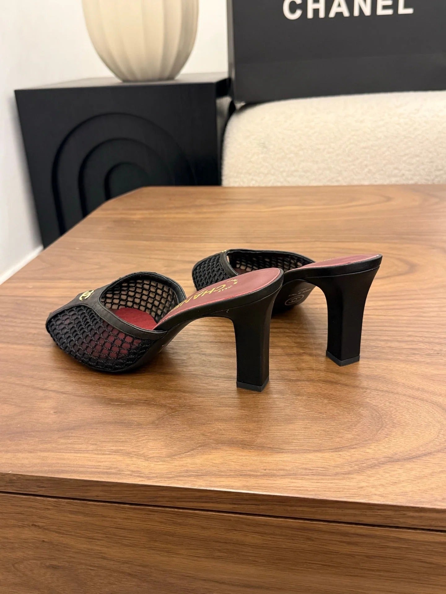 Chanel 2026 Mule Black Red Mesh Sheepskin 748032