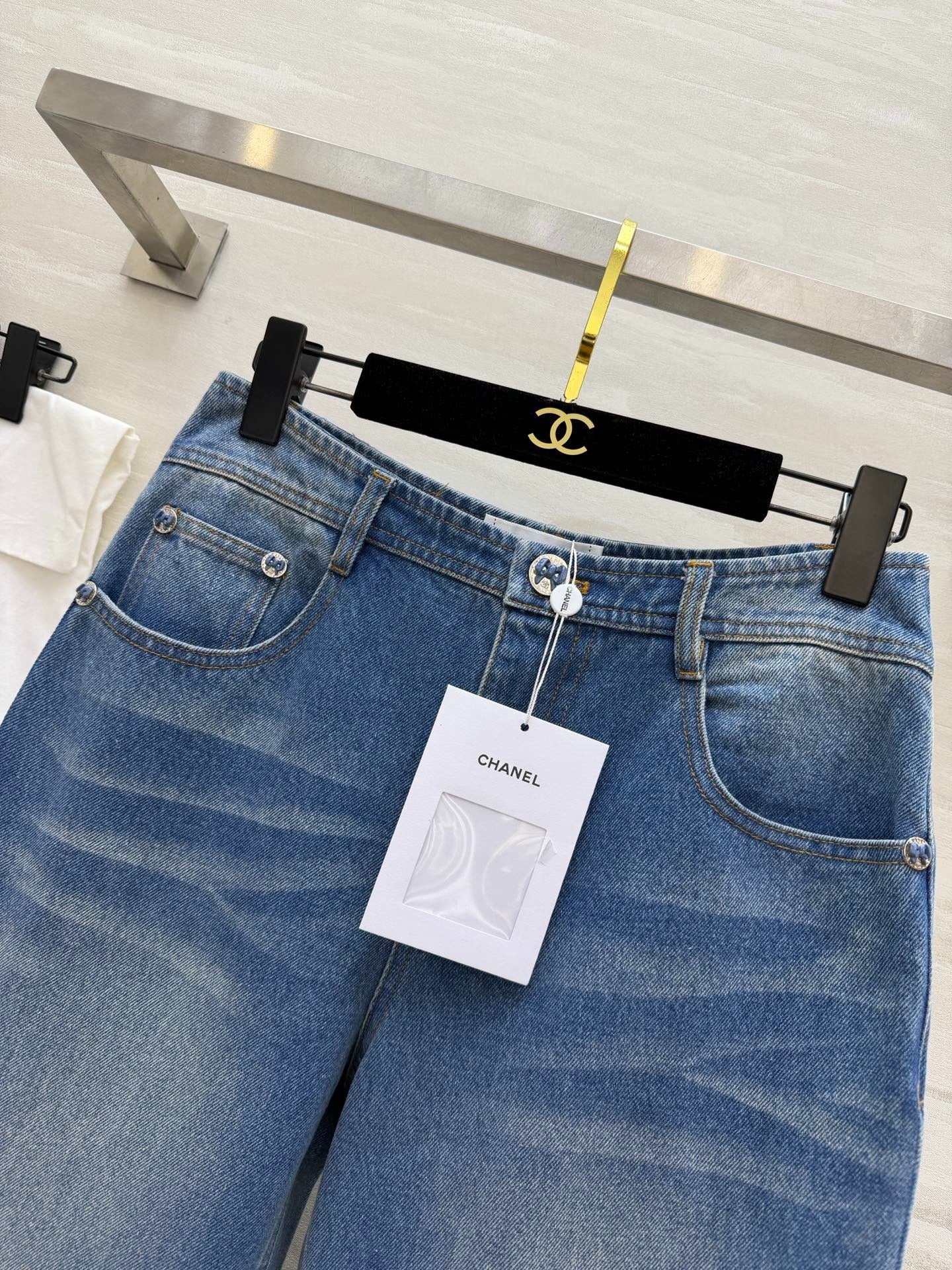 Chanel 2026 Distressed Flared Jeans Blue Cotton 367310