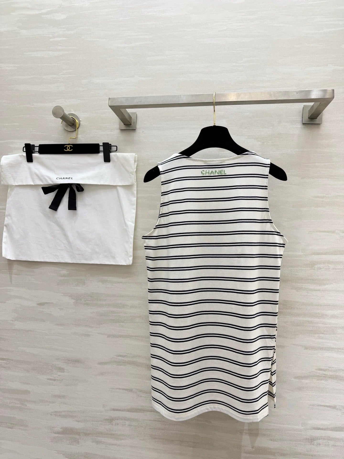 Chanel 2026 Striped Embroidered Vest White Black Cotton 213363