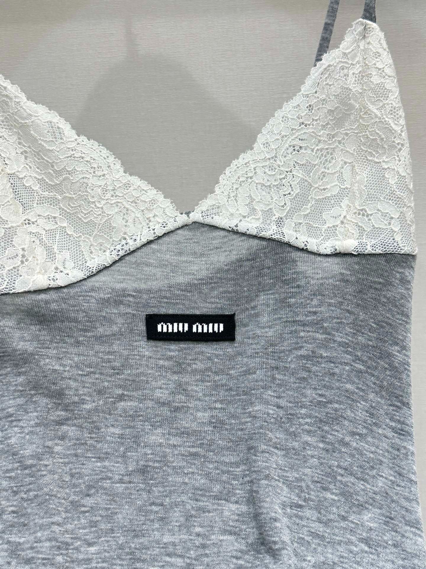 Miumiu 2026 Girlish Patchwork Slip Dress Lace Cotton 213429