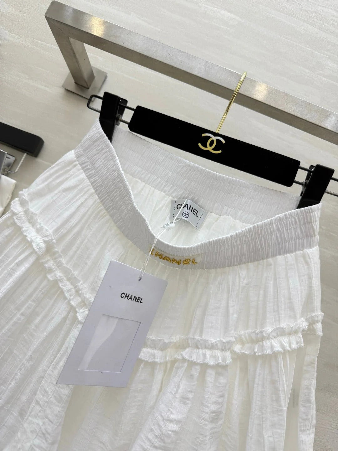 Chanel 2026 Double-layered Ruffled Skirt White Cotton 666397