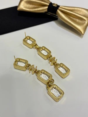 Chanel 2026 Irregular Colored Gemstone Gold Double C Glass Pearl Stud Earrings