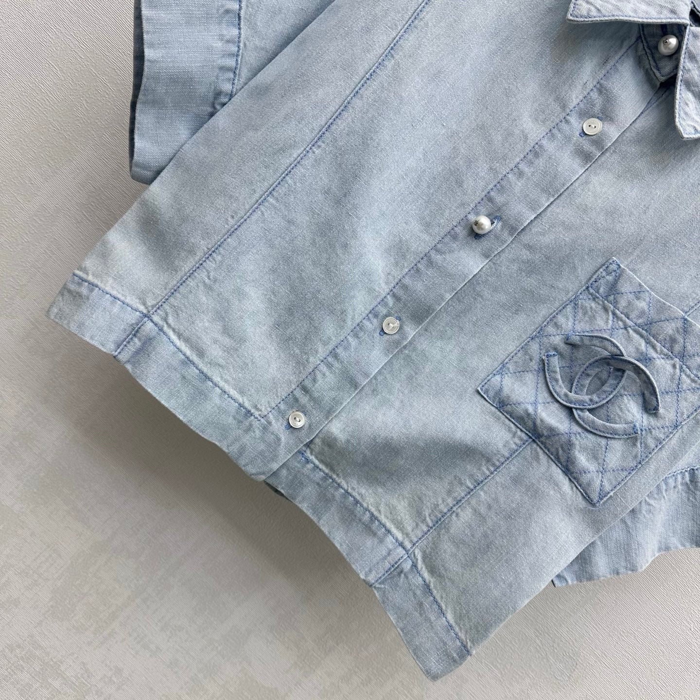 Chanel 26s Short-Sleeve Denim Shirt 1434