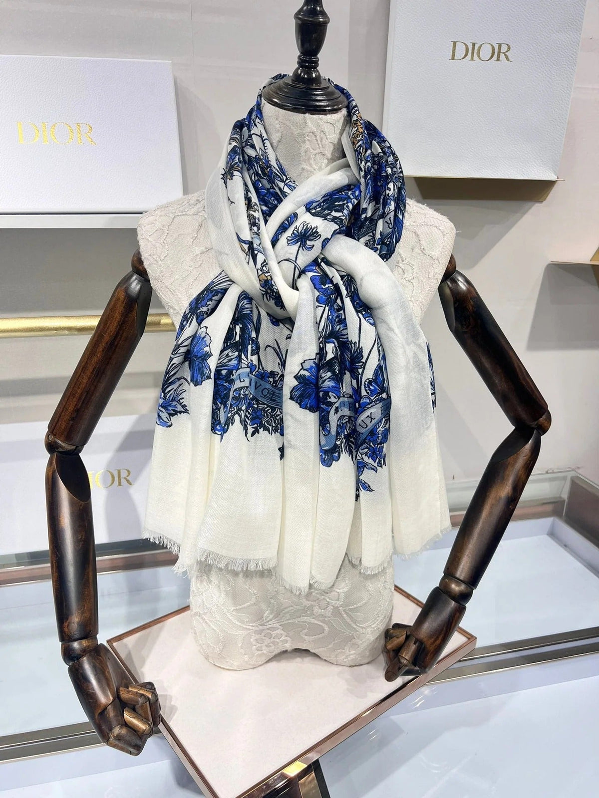 Dior 2026 Butterfly Scarf 90cm Pink White Silk 183760 (Copy)