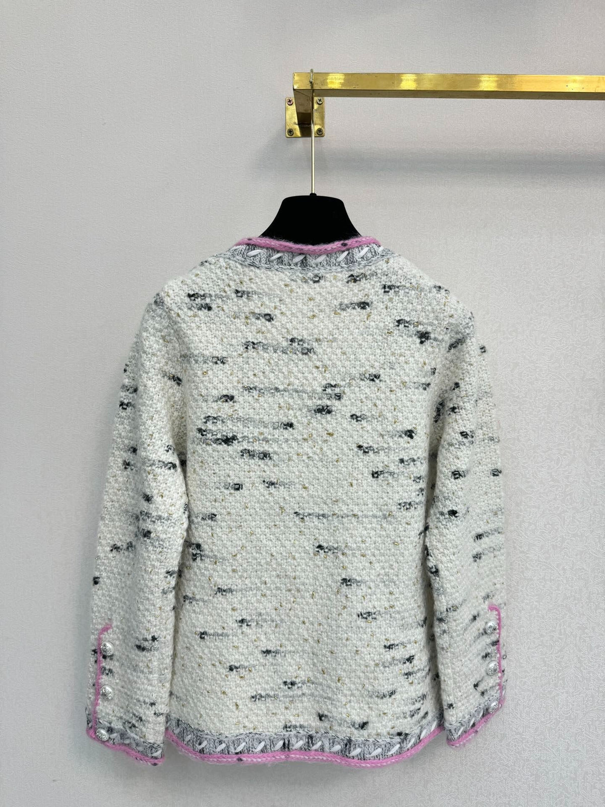 Chanel 2026 V-neck Cardigan Pink Mix White Wool 424707