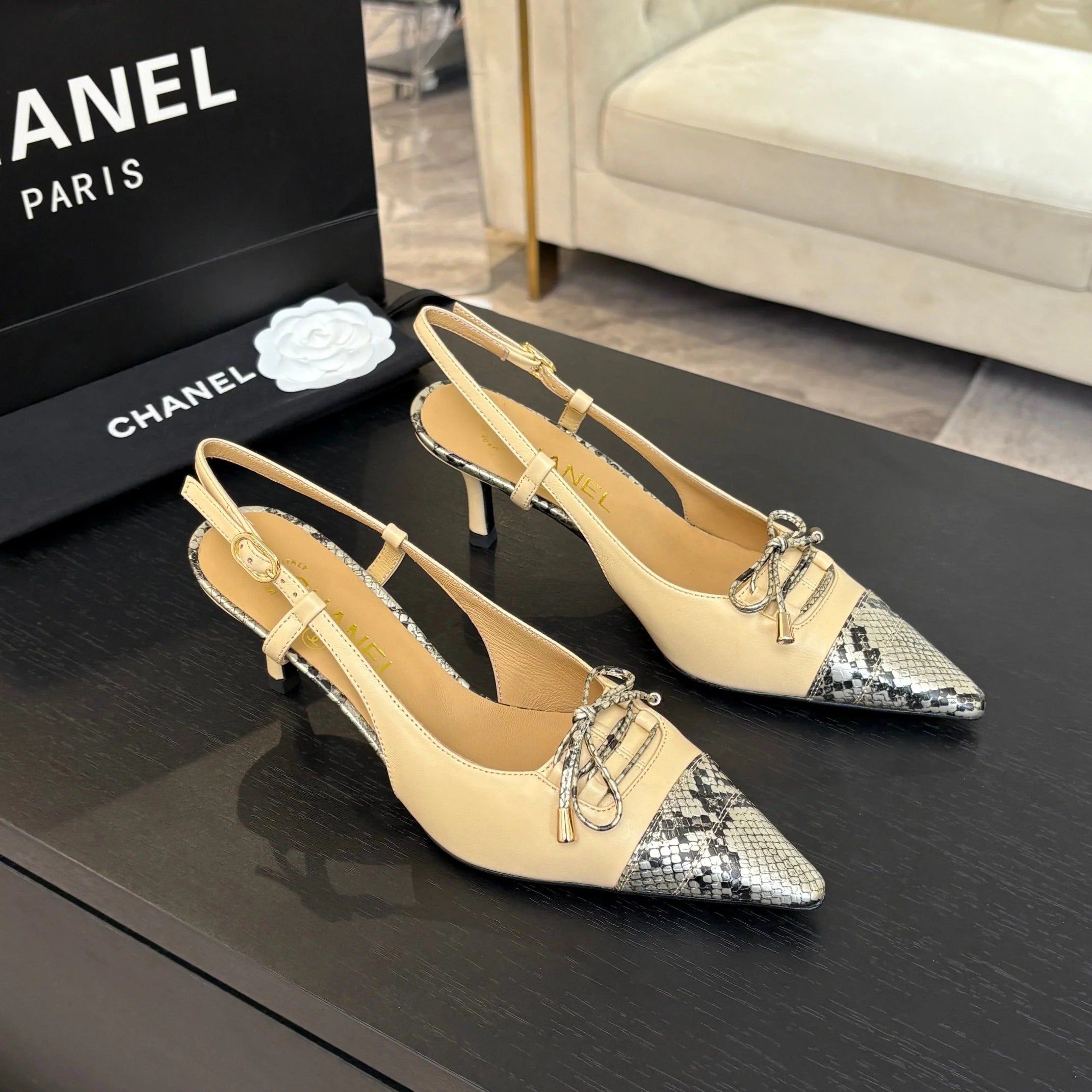 CC 2026 High Heeled Slingback 65 Sheepskin Snake Leather