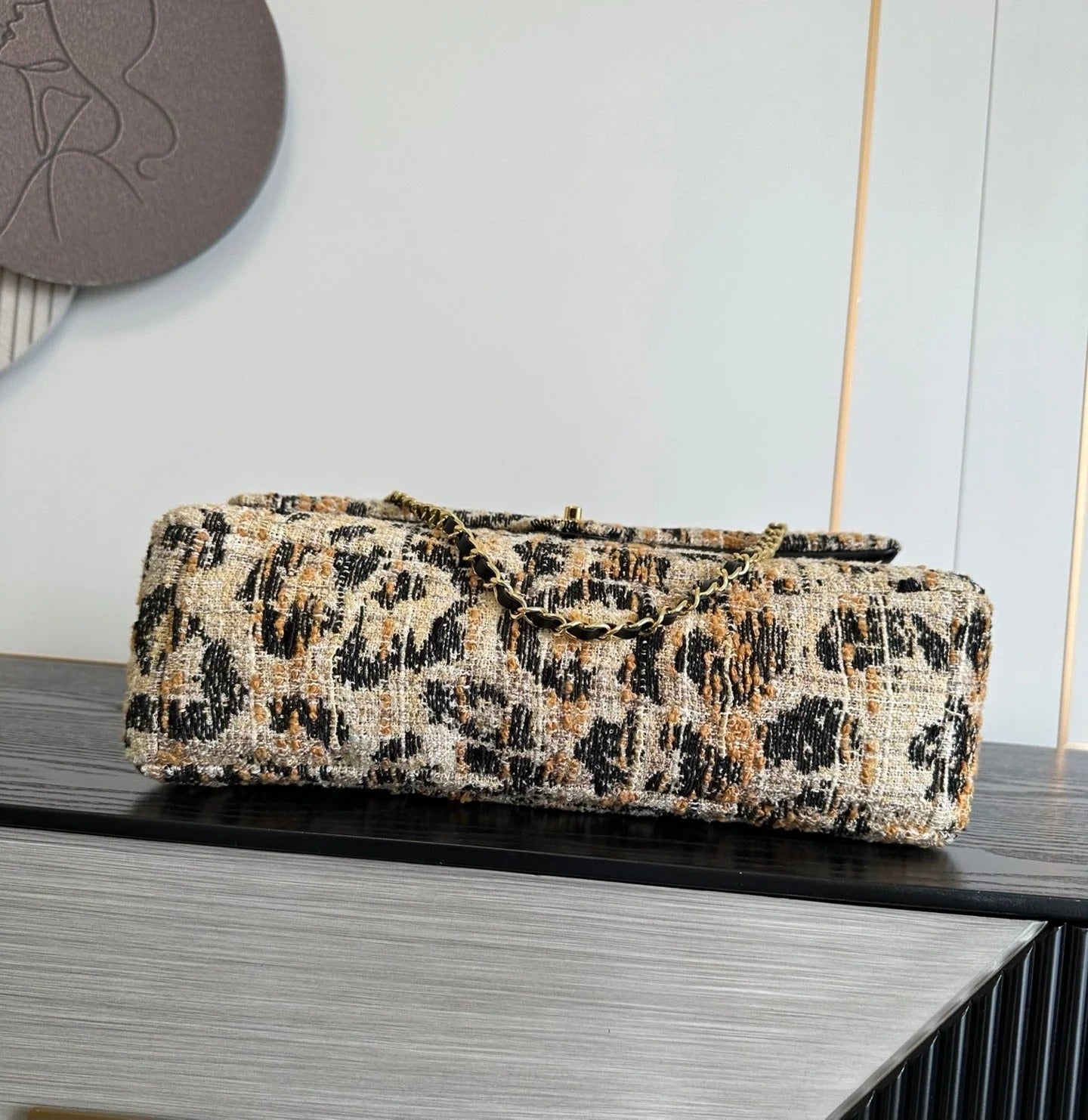 Chanel 2026 Leopard Print CF Maxi Flap Bag Tweed Leather