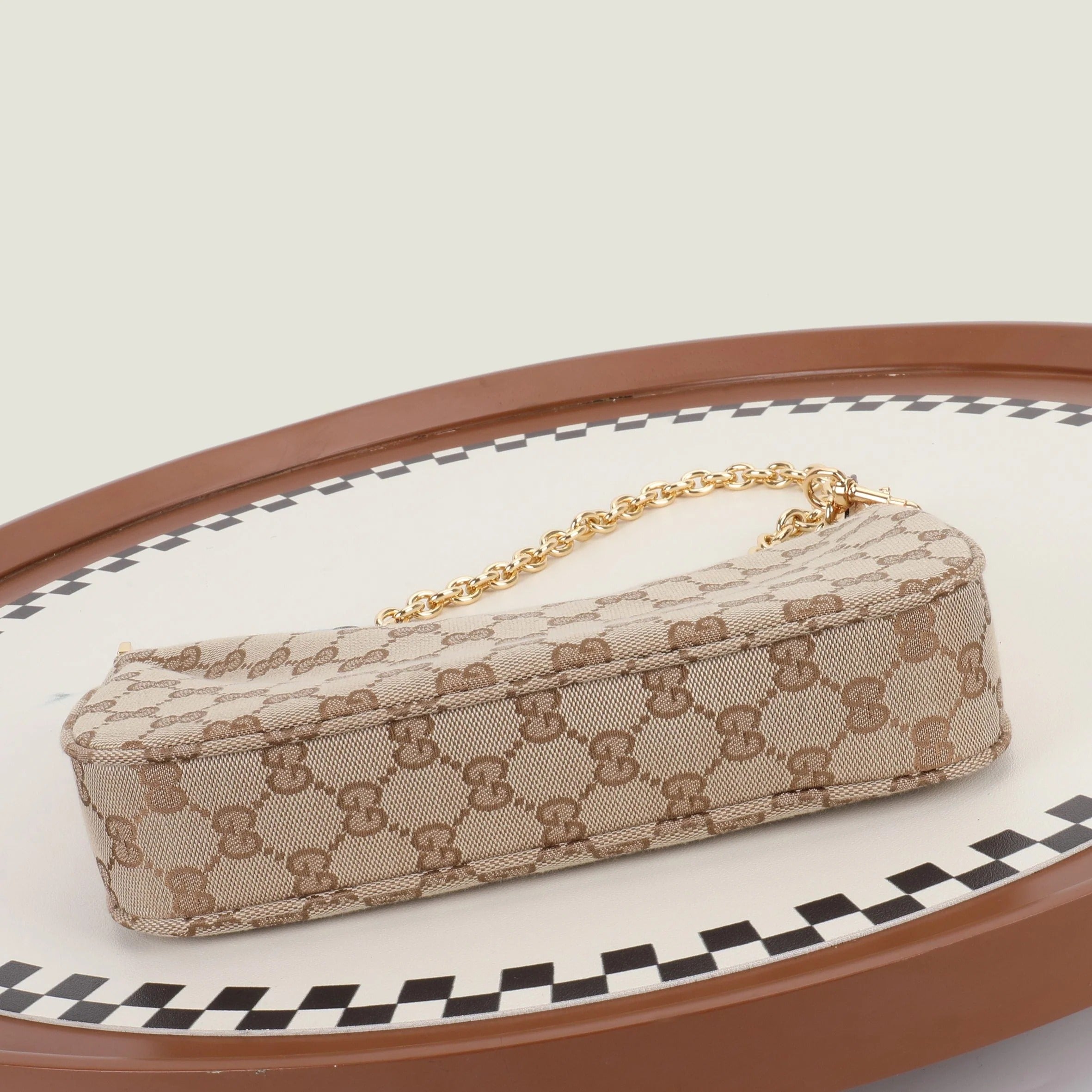 Gucci 2026 Lady Lunetta Chain Shoulder Bag Brown Canvas Leather
