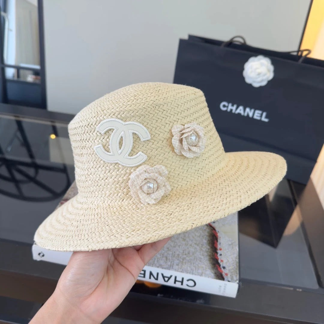 Chanel Straw Hat with Flower Logo 379510