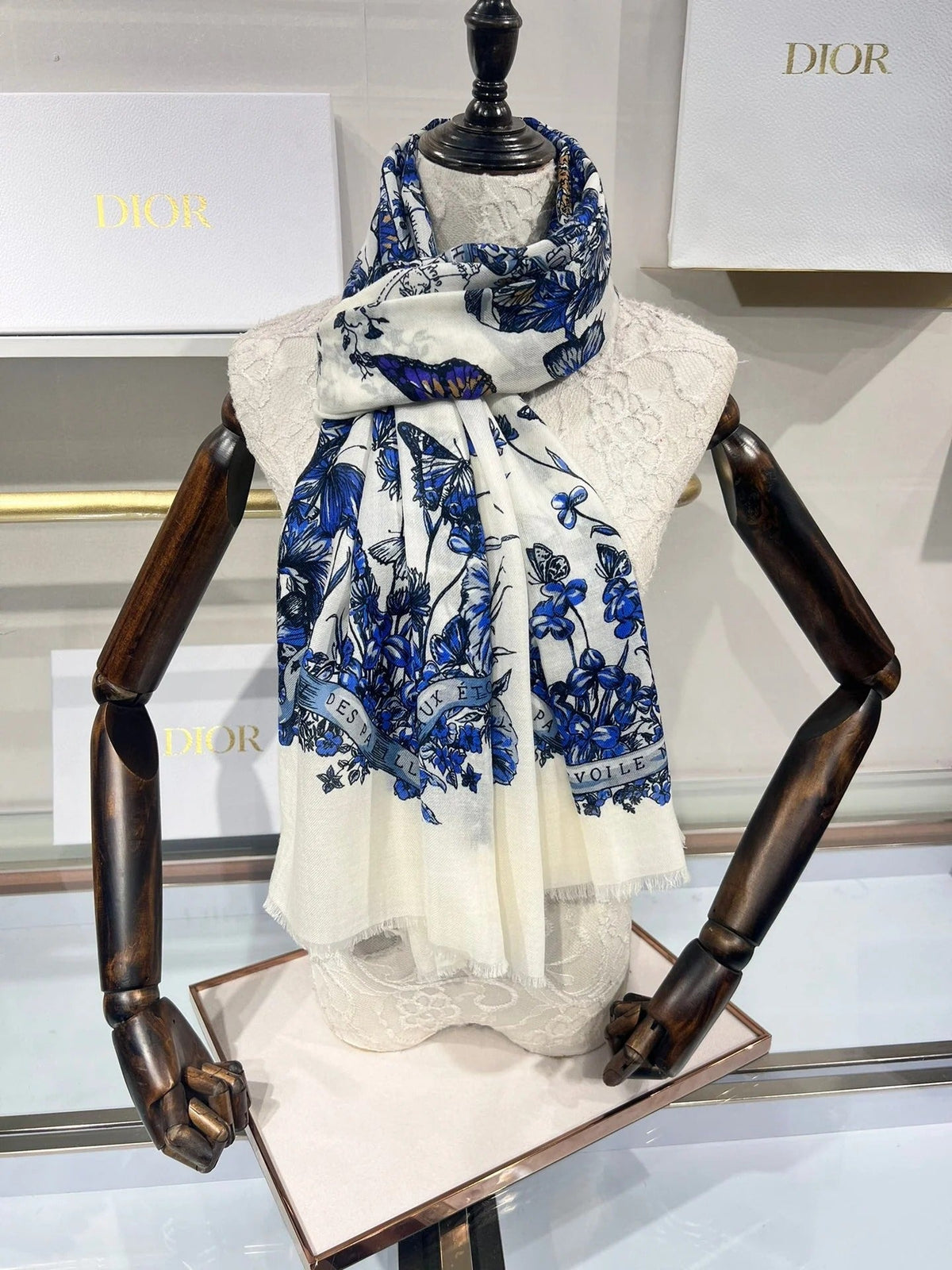 Dior 2026 Butterfly Scarf 90cm Pink White Silk 183760 (Copy)