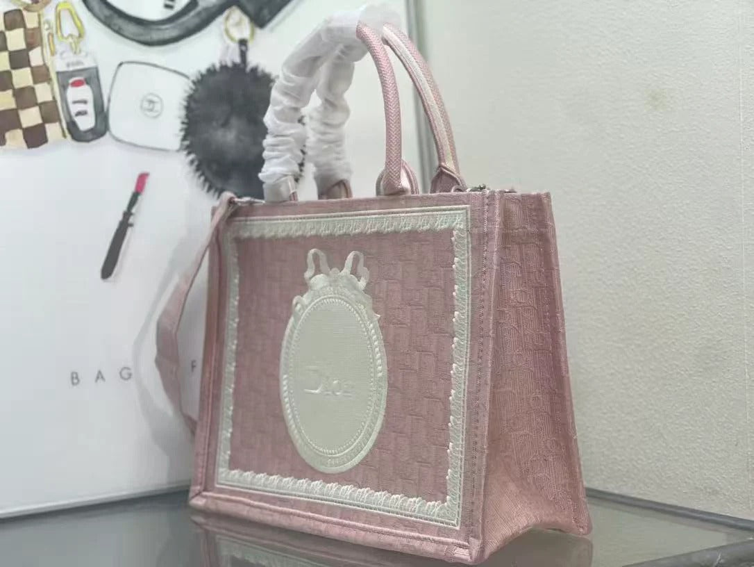 Dioramour Medium Dior Book Tote 36cm with Strap Pink Canvas