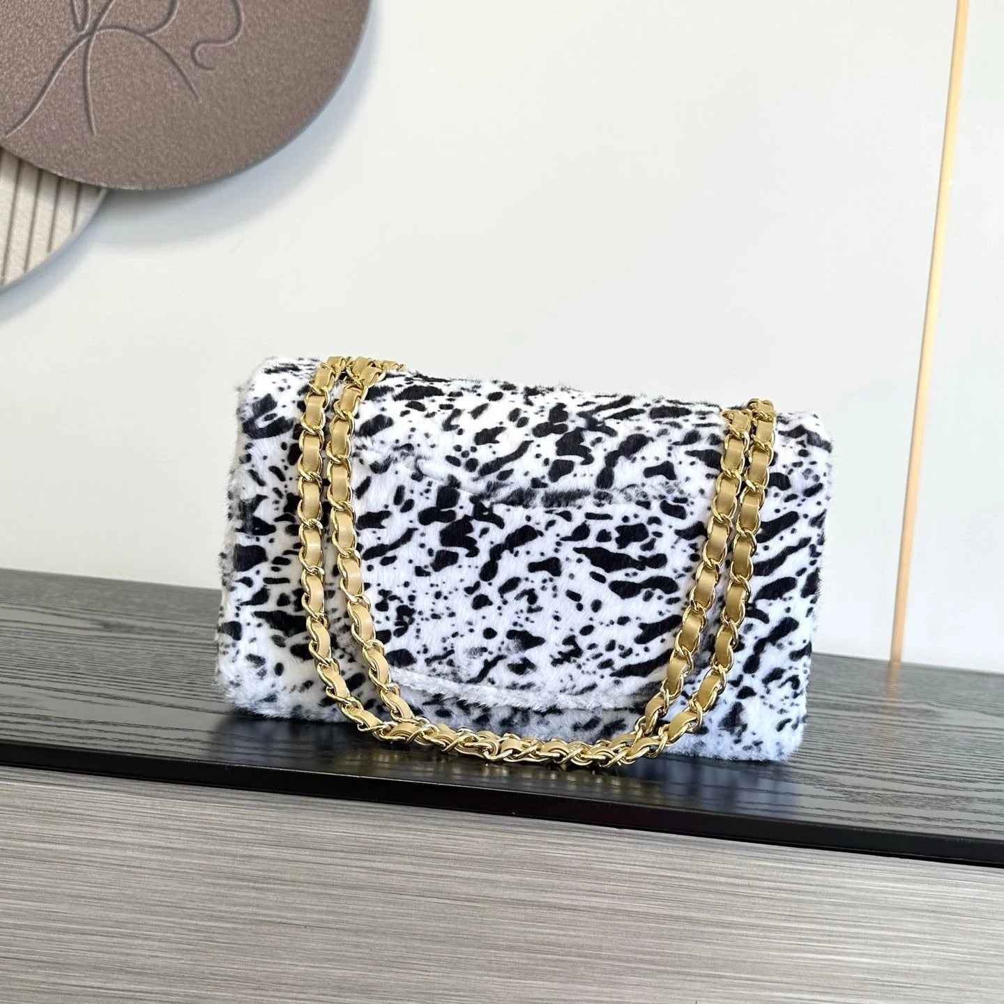 Chanel 2026 Leopard Print Flap Bag White Black Ponyhair Leather