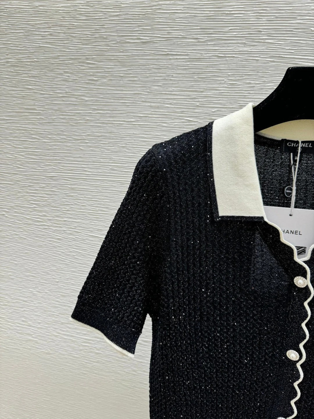 Chanel 2026 Lapel Sequin Knit Short-Sleeve Black Cotton Polyamide 397736
