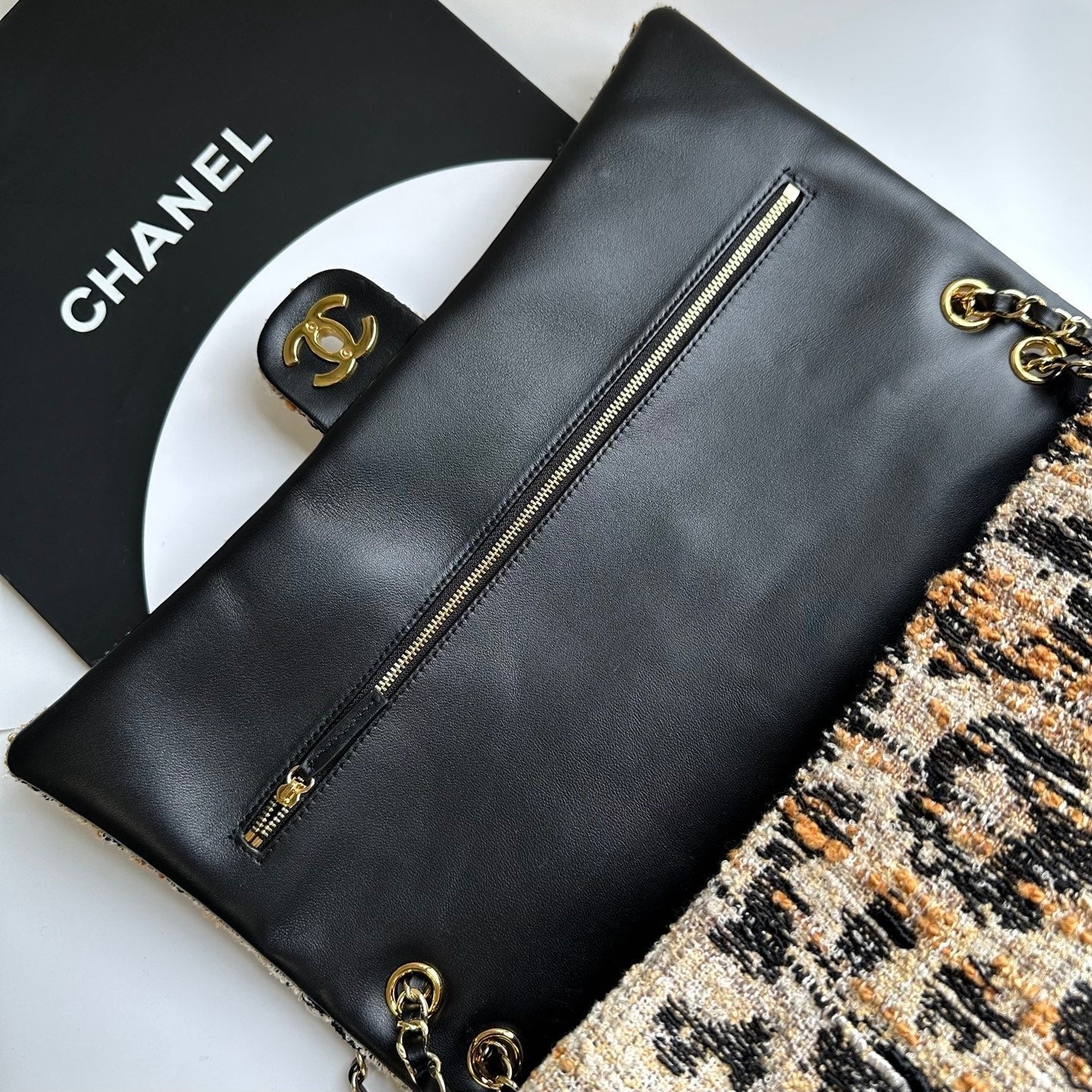 Chanel 2026 Leopard Print CF Maxi Flap Bag Tweed Leather