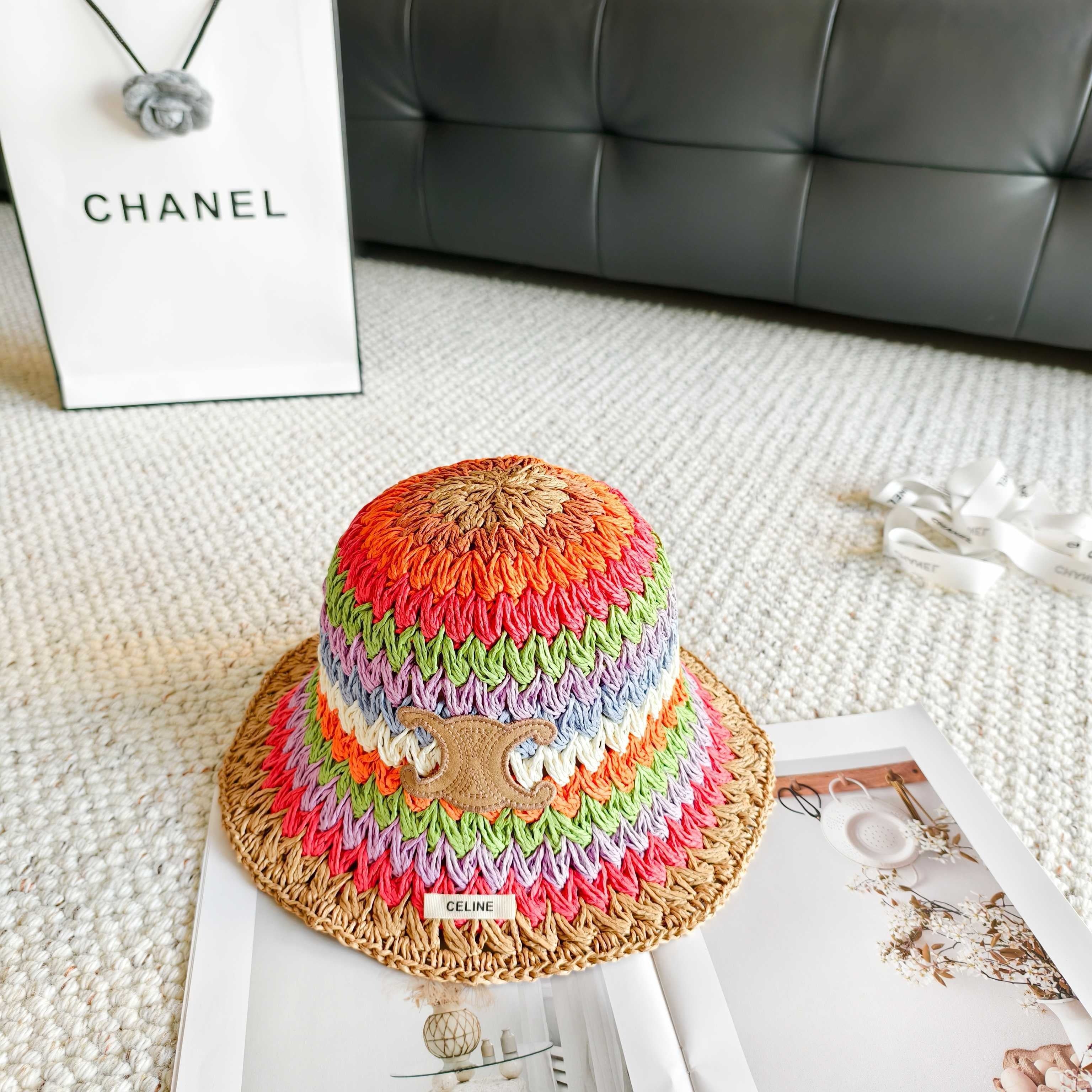 Celine Rainbow Everyday Simple Bucket Hat Straw 237190