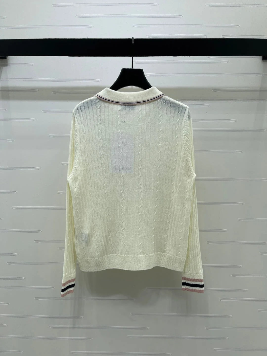 Chanel 2026 Cable Knit Long-sleeved Shirt With Ribbed Collar 773805