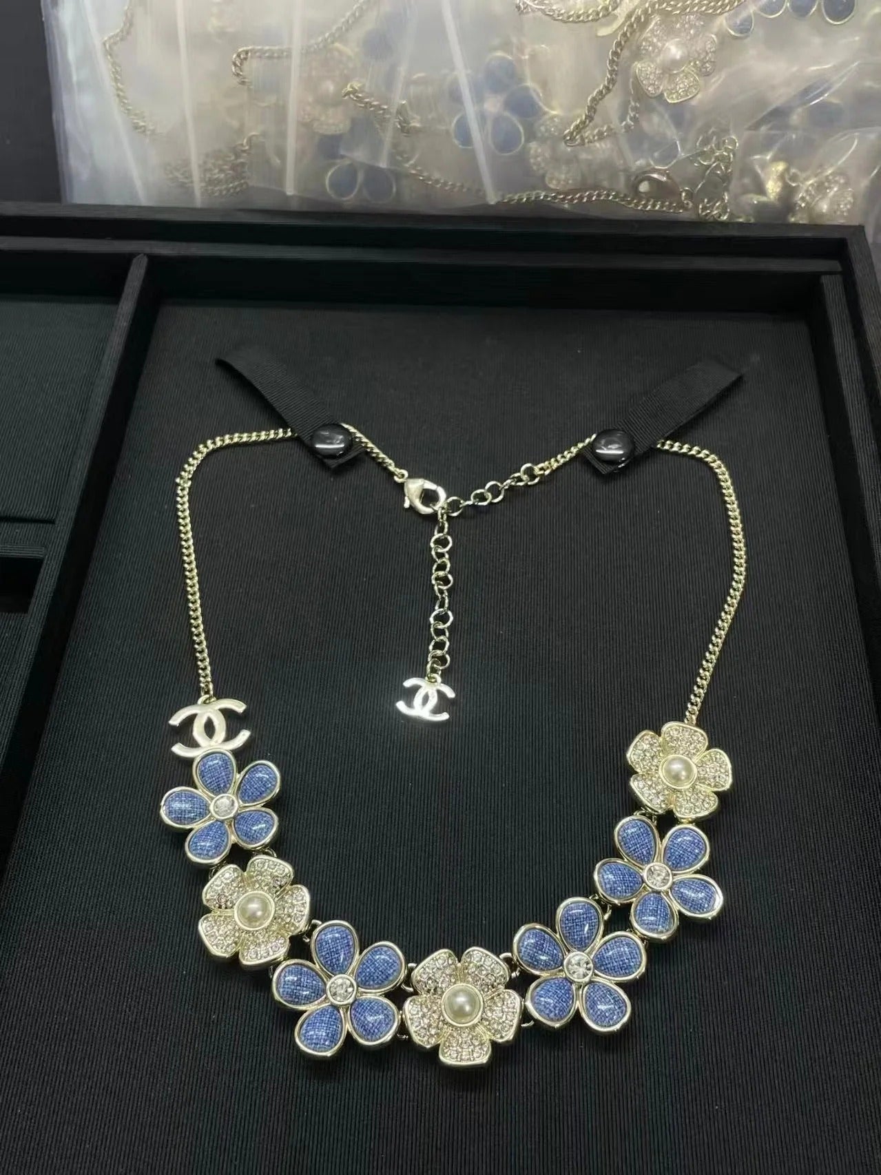 Chanel Flower Cruise 26 Blue Gold Necklace