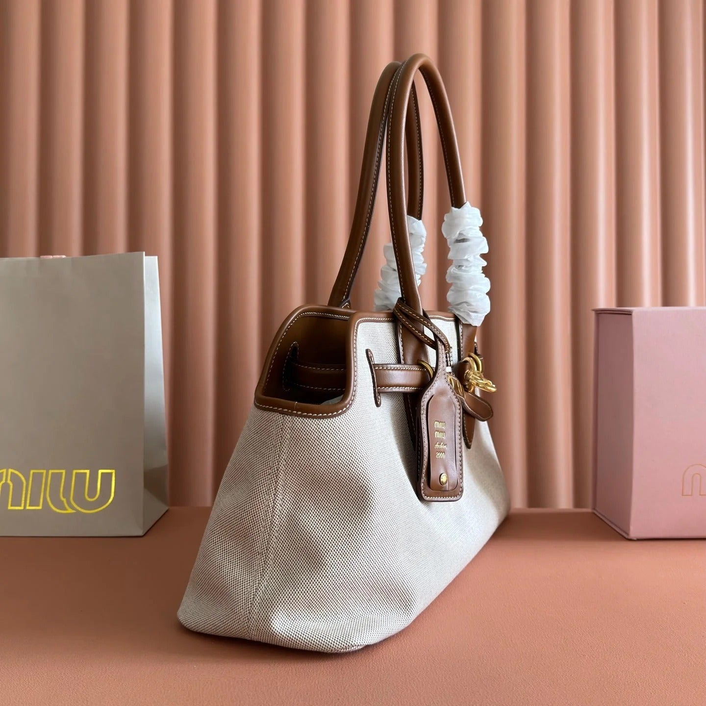 Miu Miu Aventure Handbag 44 Beige in Canvas 285306