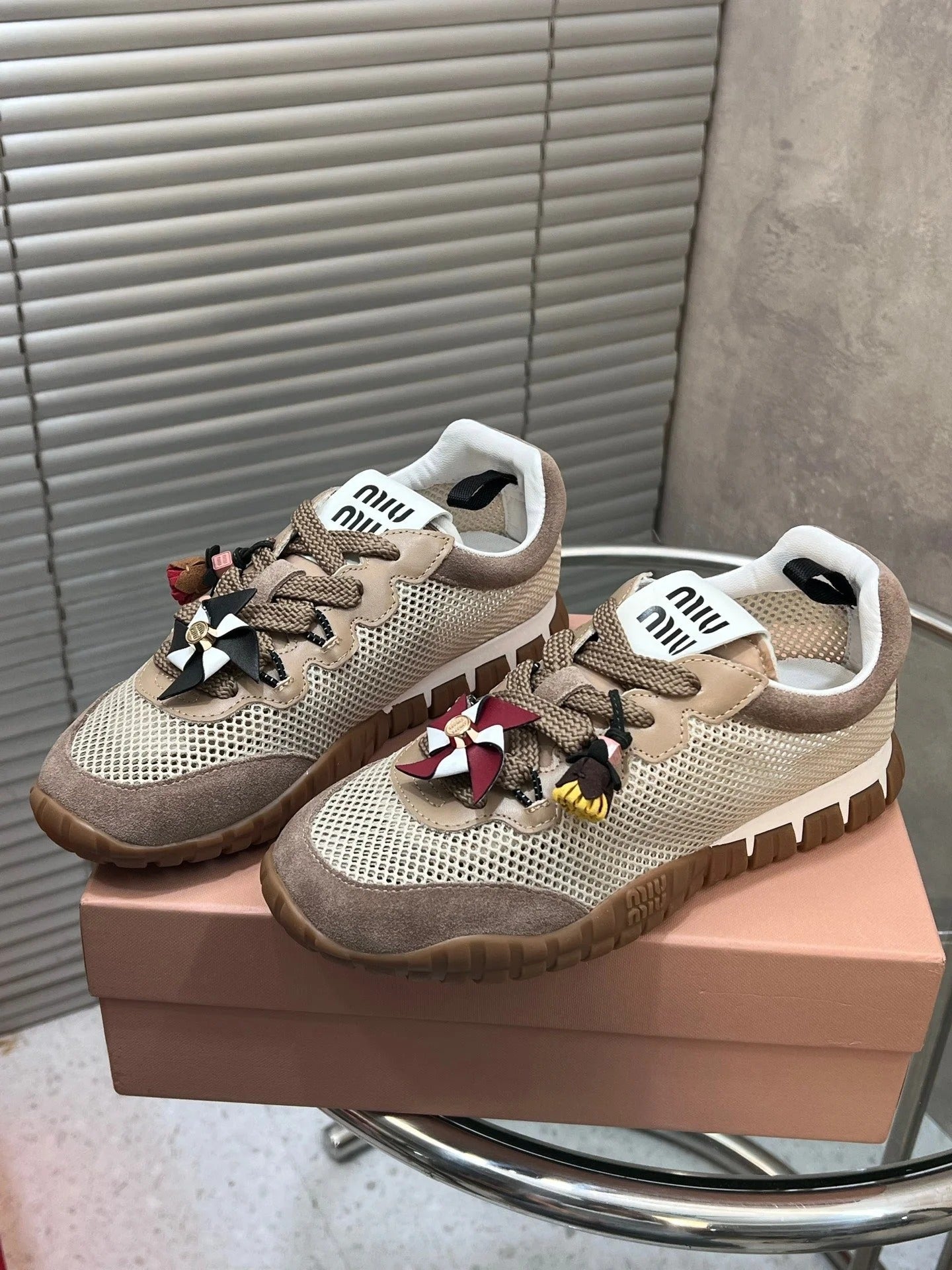 Miumiu 2026 Tyre Sneakers Mesh Suede Leather 952934