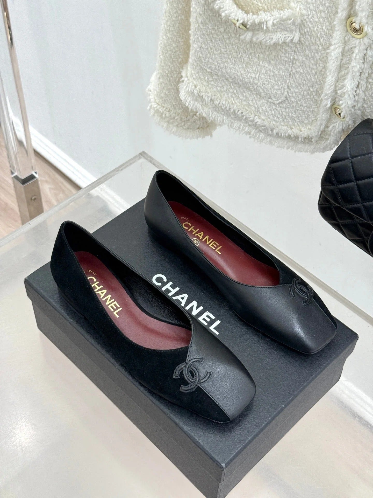CC 26S Double C Patchwork Ballet Flat Black Gray in Deerskin Cowhide 706367
