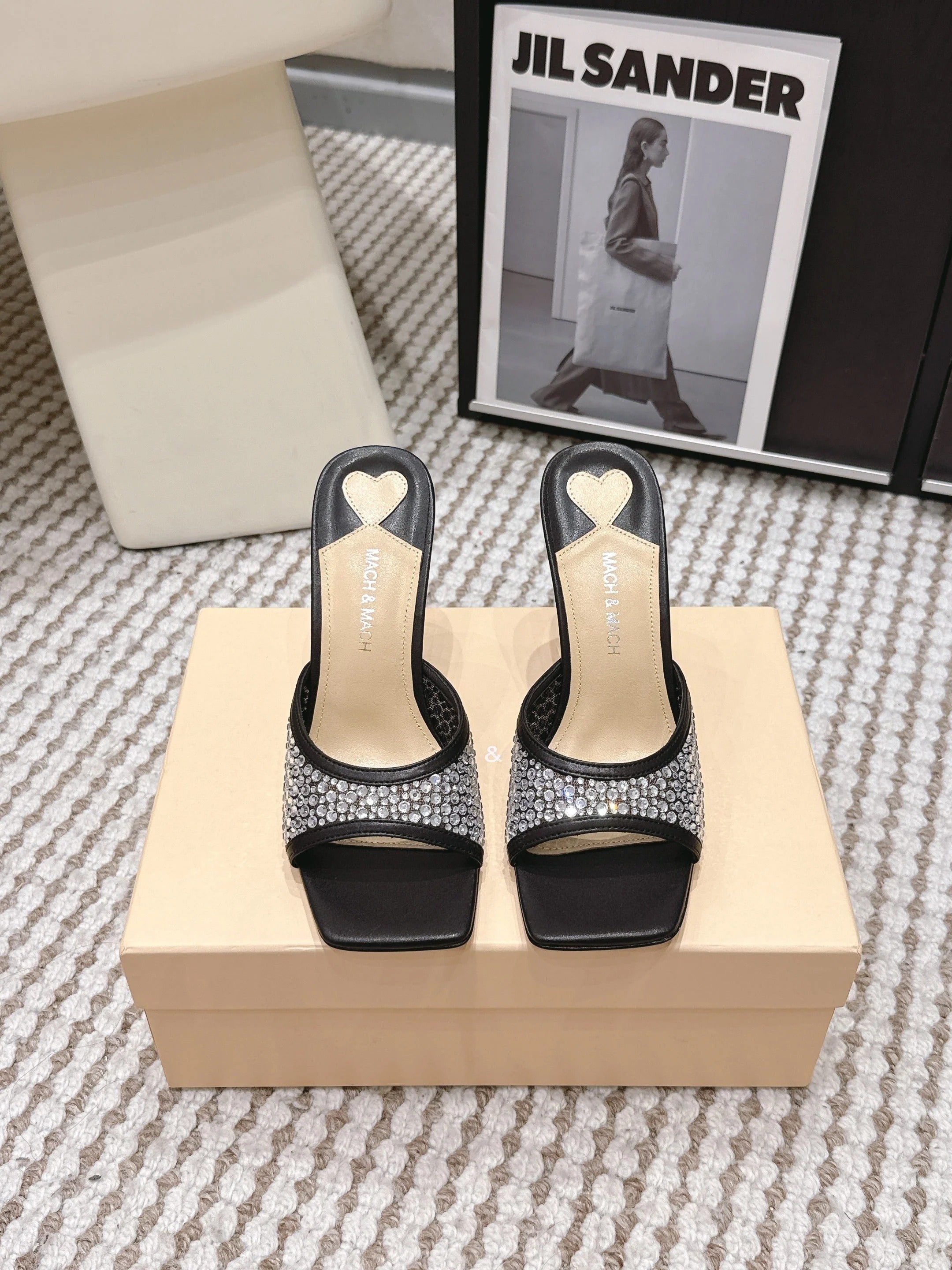 Mach & Mach Embellished Mules 95 Black in Leather Diamonds 722809