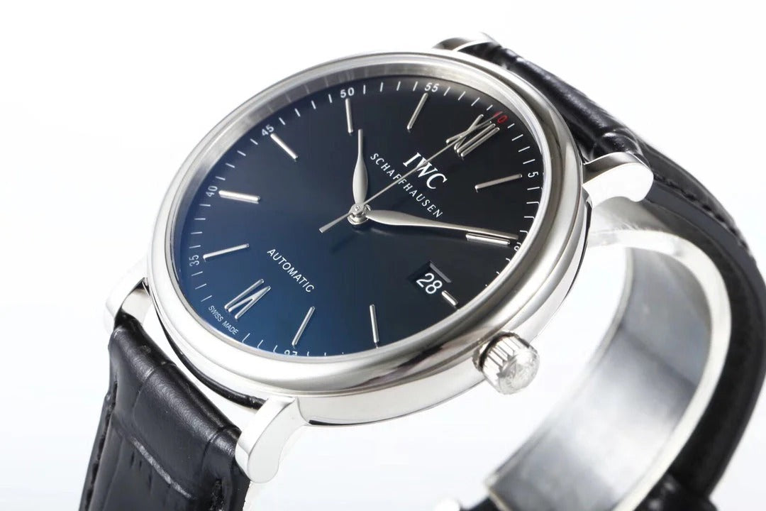 IWC Portofino 40mm Black Dial Steel Case Black Leather Strap