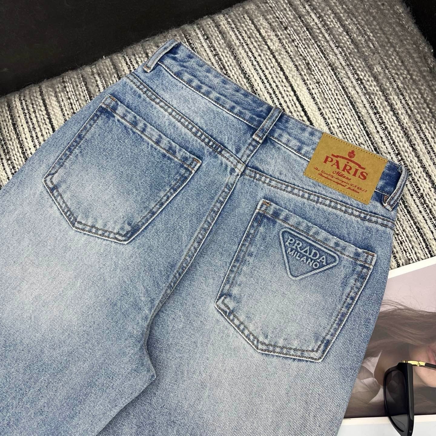 Prada 2026 Wide-Leg Pants Jean Light Blue Cotton 650356