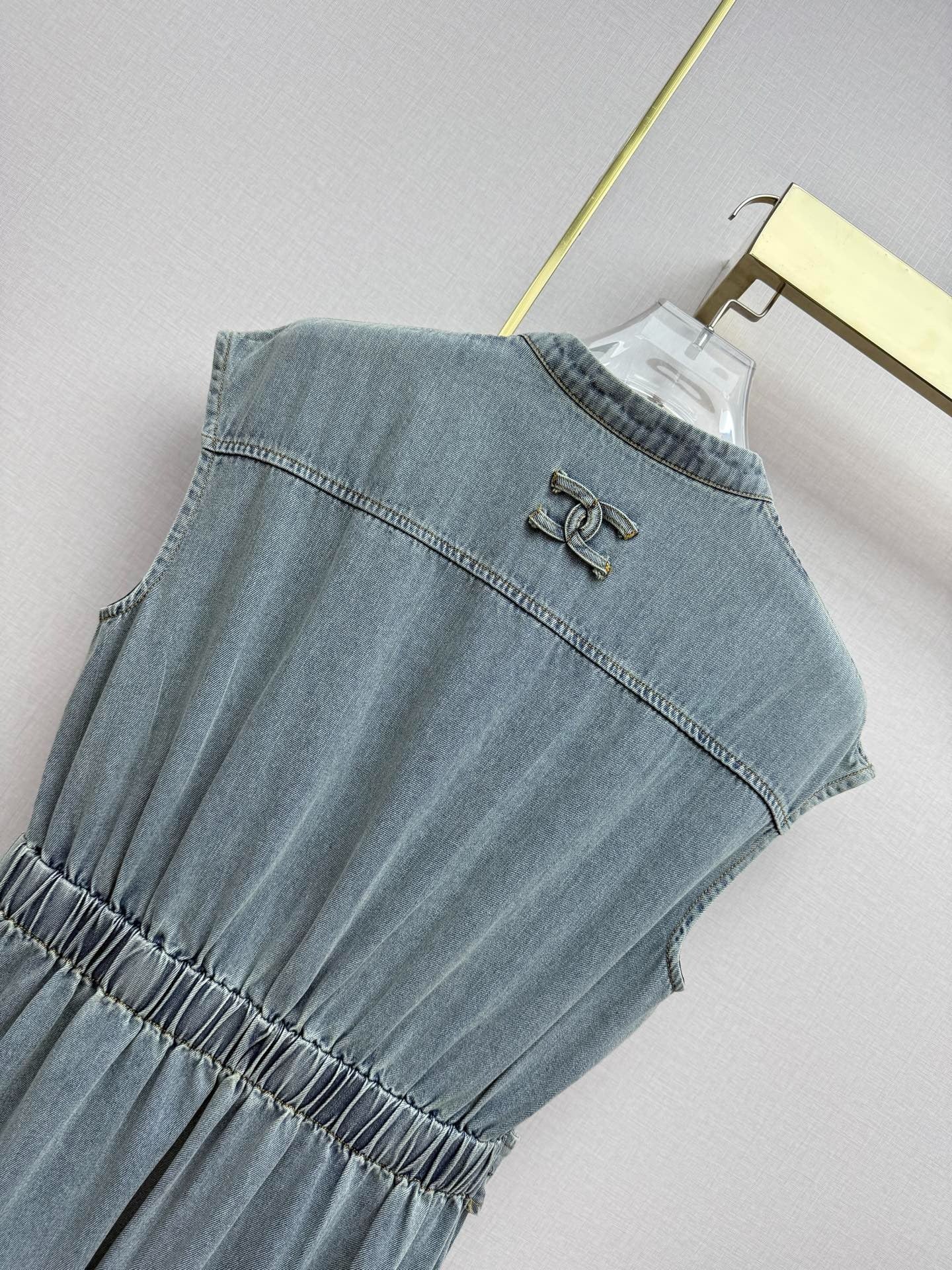 Chanel 2026 Denim V-Neck Dress Cotton 389413