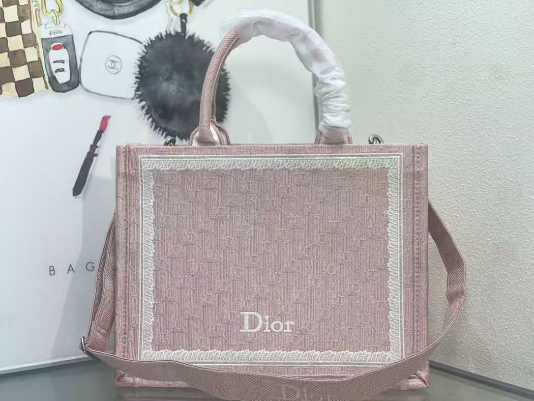 Dioramour Medium Dior Book Tote 36cm with Strap Pink Canvas