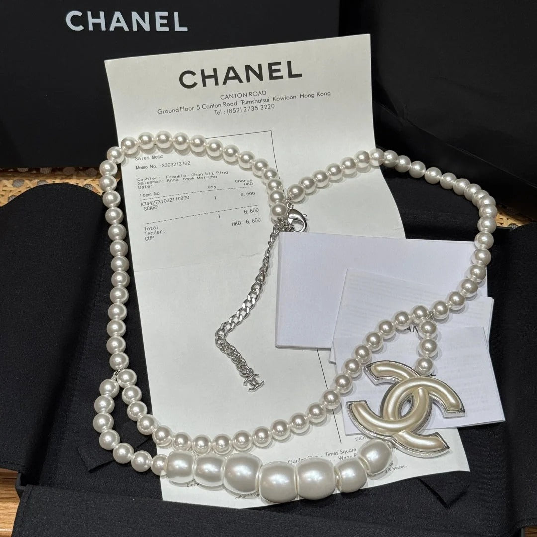 Chanel 2026 Pearl Double-Layer CC Pendant Necklace Belt