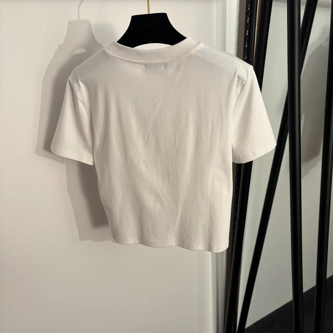 Chanel 2026 Logo Bow Short-sleeved T-shirt White Cotton 150111