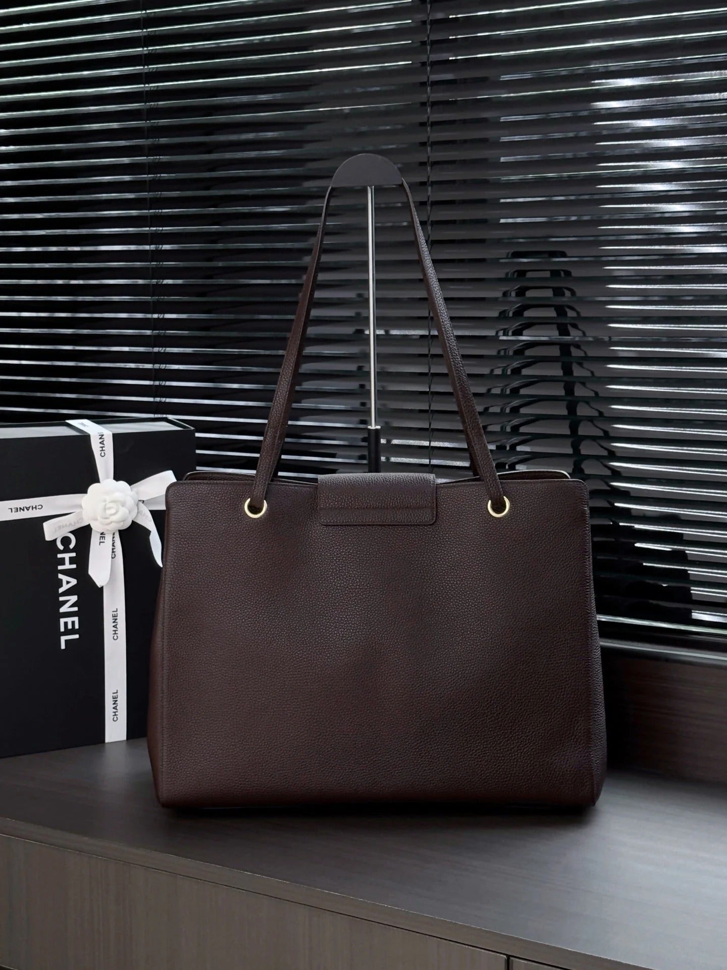 Chane 2026 Large Shopping Bag 46cm Dark Burgundy Calfskin