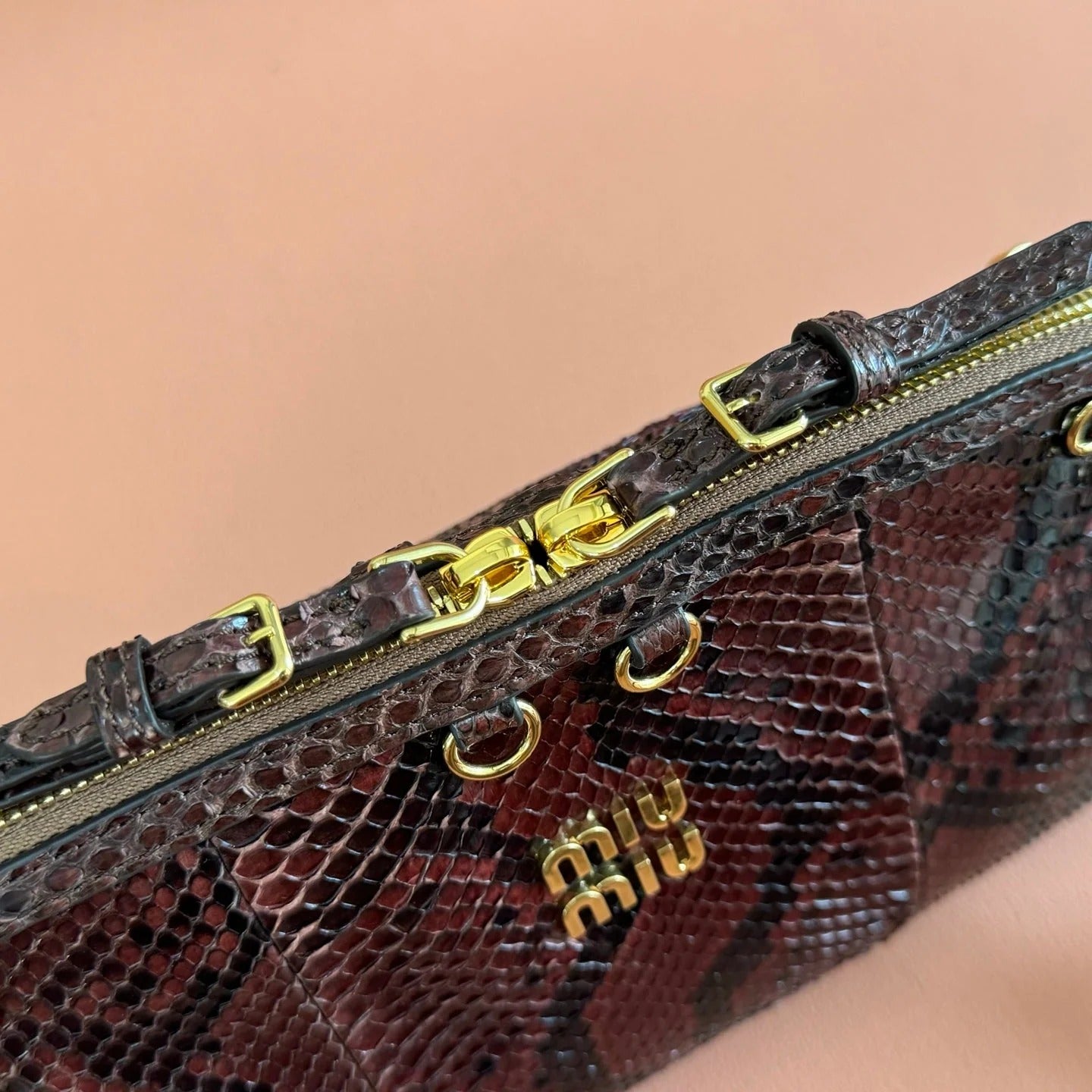 Miu Caprice Clutch 28 Dark Brown in Snakeskin 285282