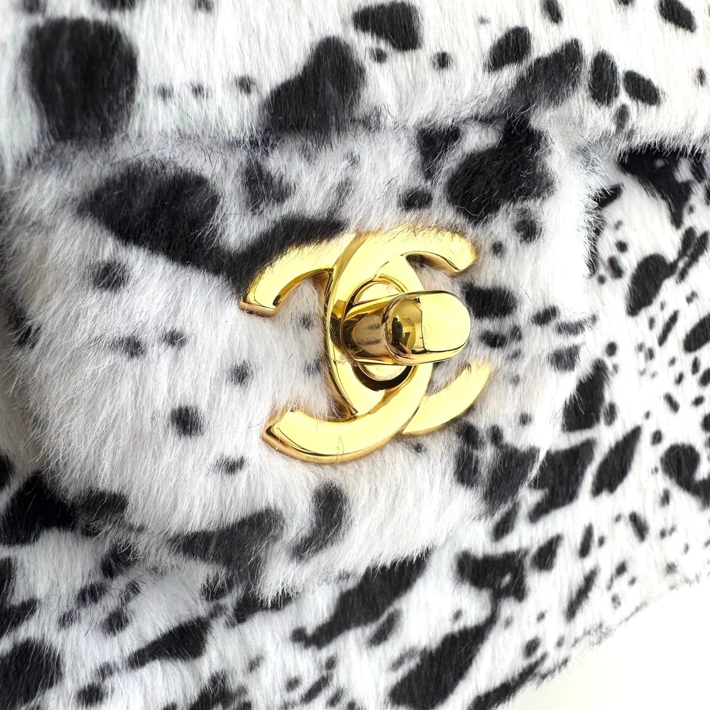 Chanel 2026 Leopard Print Flap Bag White Black Ponyhair Leather