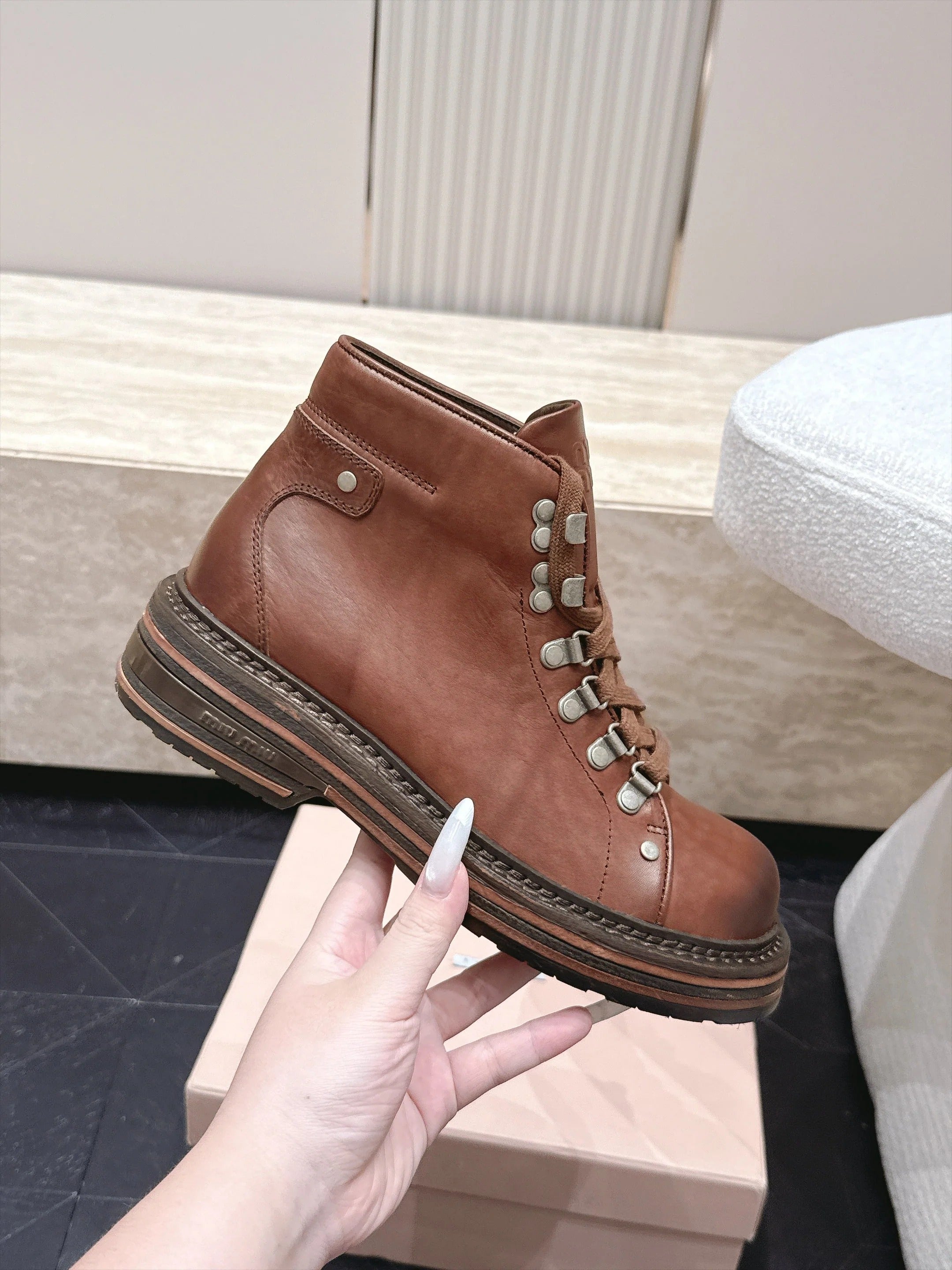 Miumiu 2026 Hiking Ankle Boots Cowhide 954315