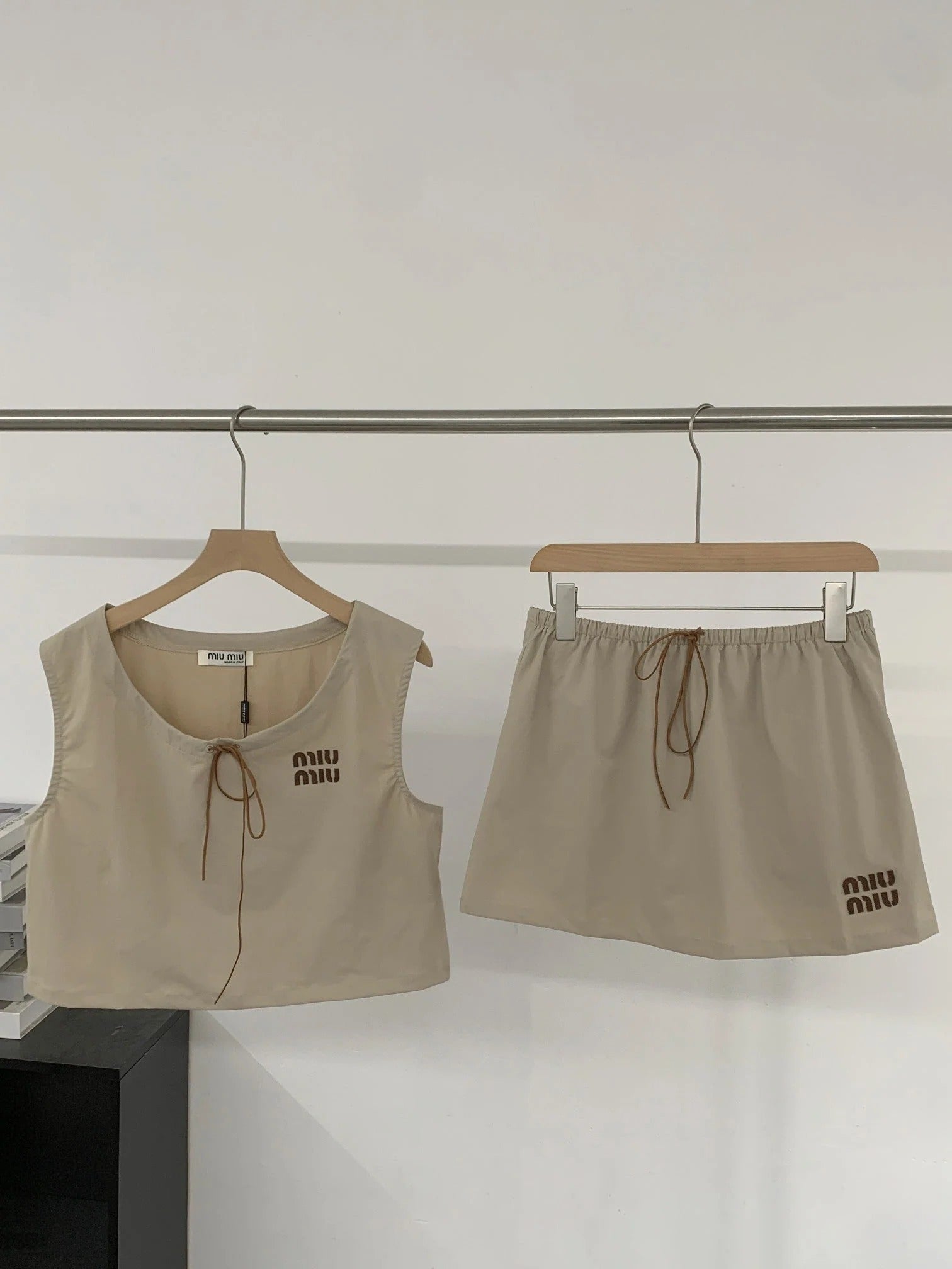 MiuMiu 2026 Vest Shirt And Skirt Set Brown Cotton 638848