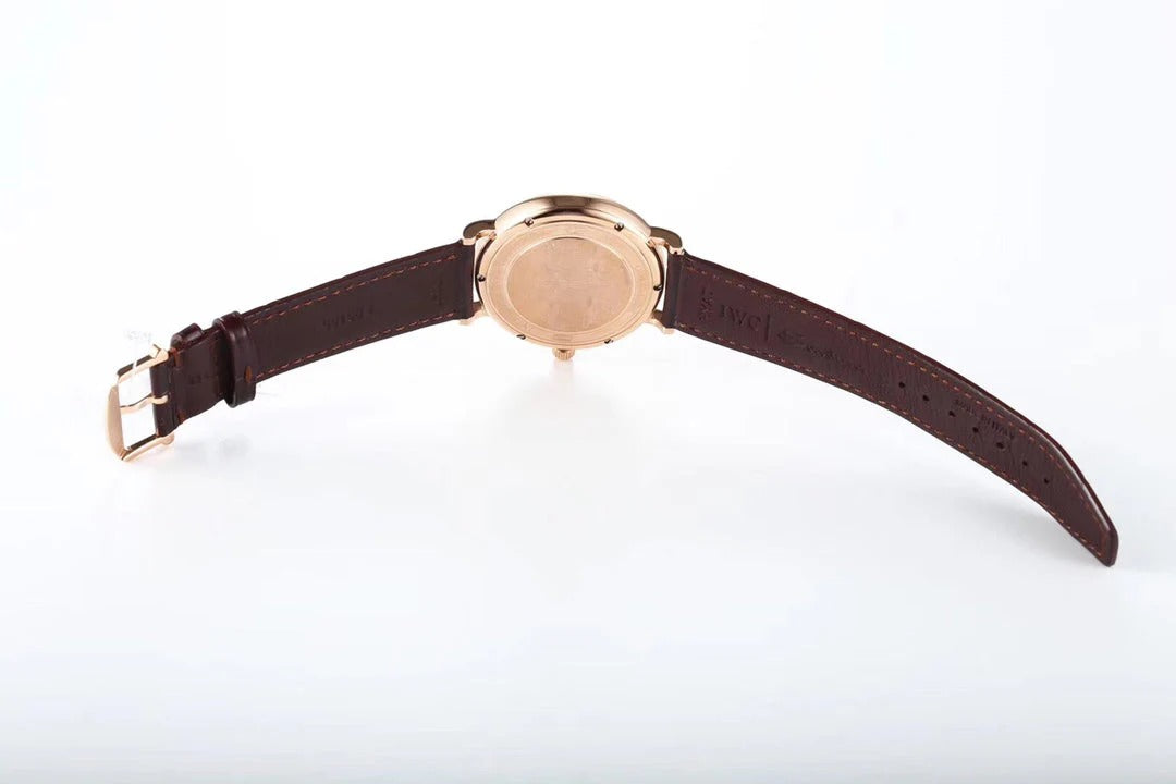 IWC Portofino 40mm White Dial Pink Gold Case Brown Leather