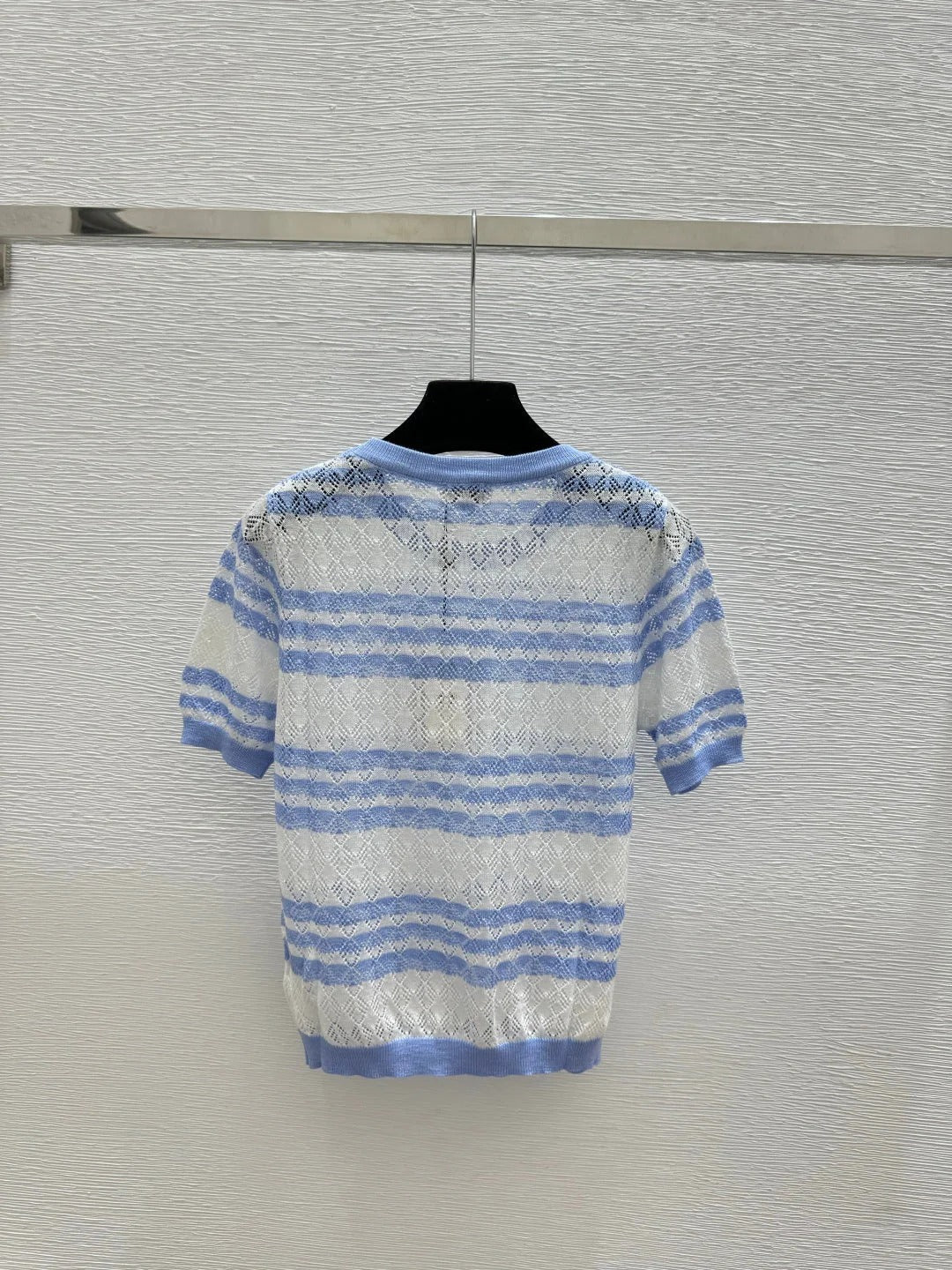 Chanel 2026 Striped Knit Short-sleeved Top Blue and Black Wool Cashmere 368362