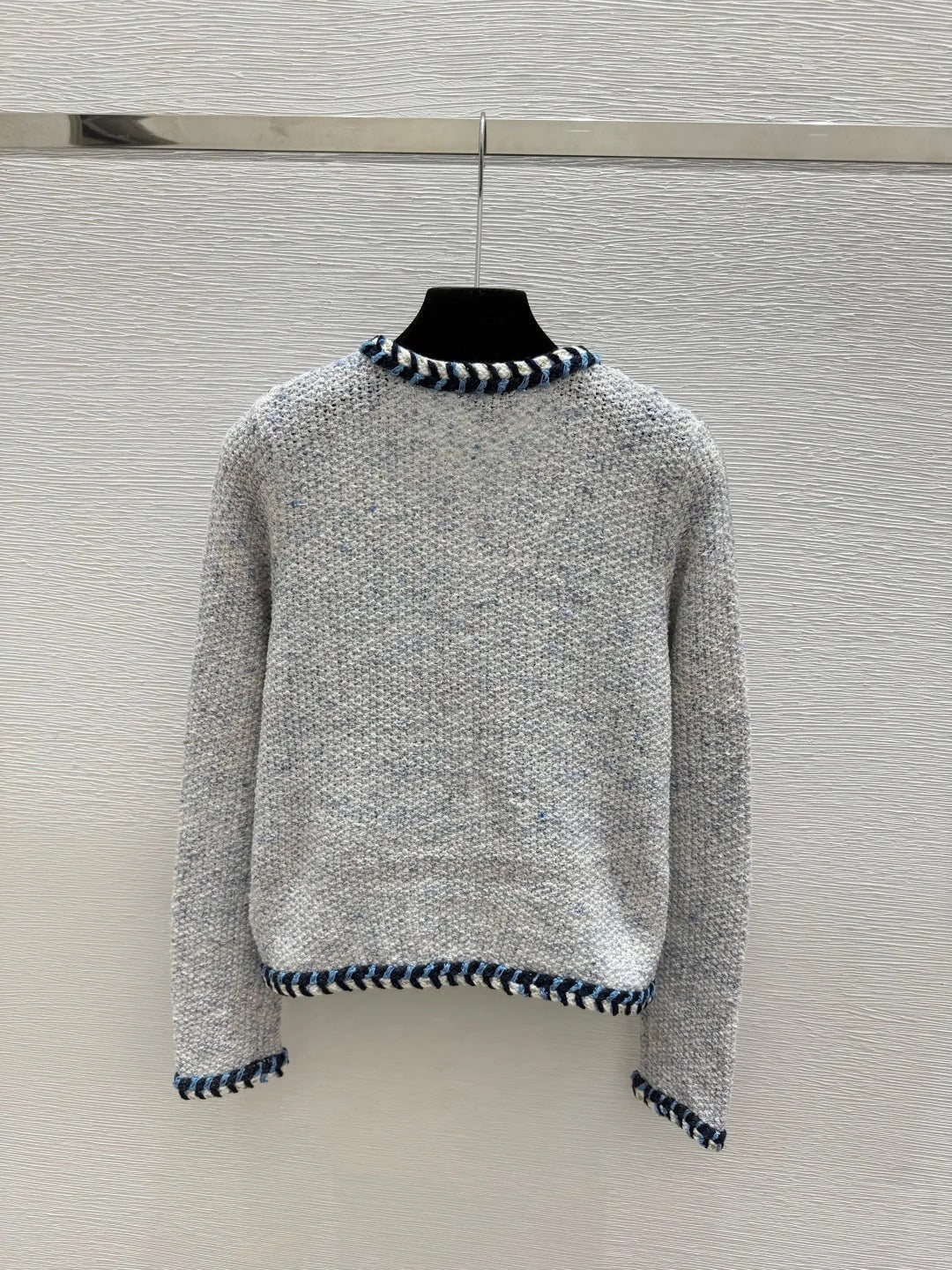Chanel 2026 Knitted Long Sleeve Cardigan Grey mix Blue Wool 244662