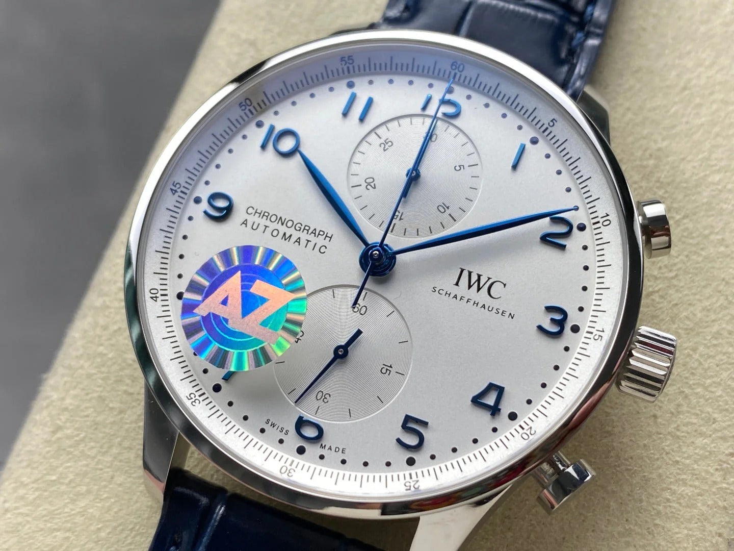 IWC Portuguese 41mm White Dial Steel Case Navy Blue Leather